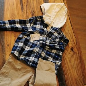 Carters hooded plaid shirt and khakis set
